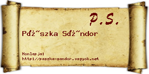 Pászka Sándor névjegykártya